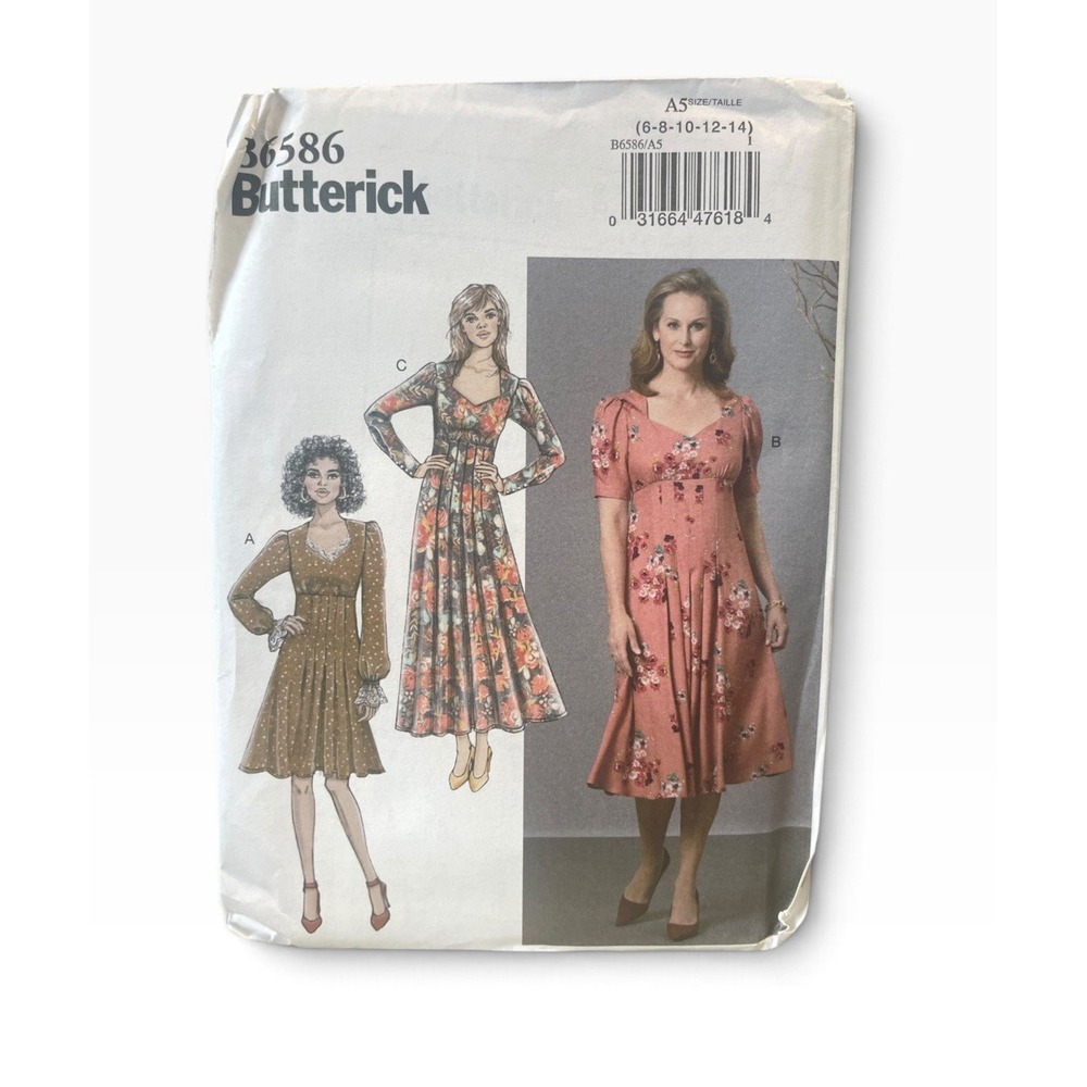 Butterick Dress Pattern Misses Size A5 6-8-10-12-14 B6586 Flared Skirt Uncut FF